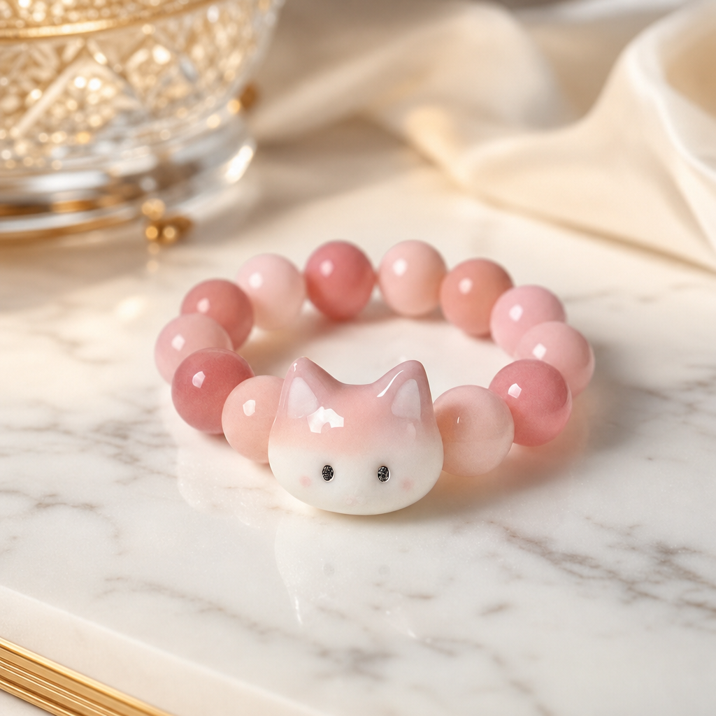 Pink Cat Beaded Resin Rings