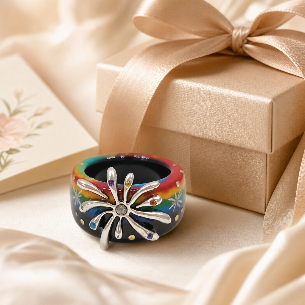Rainbow Starburst Resin Rings