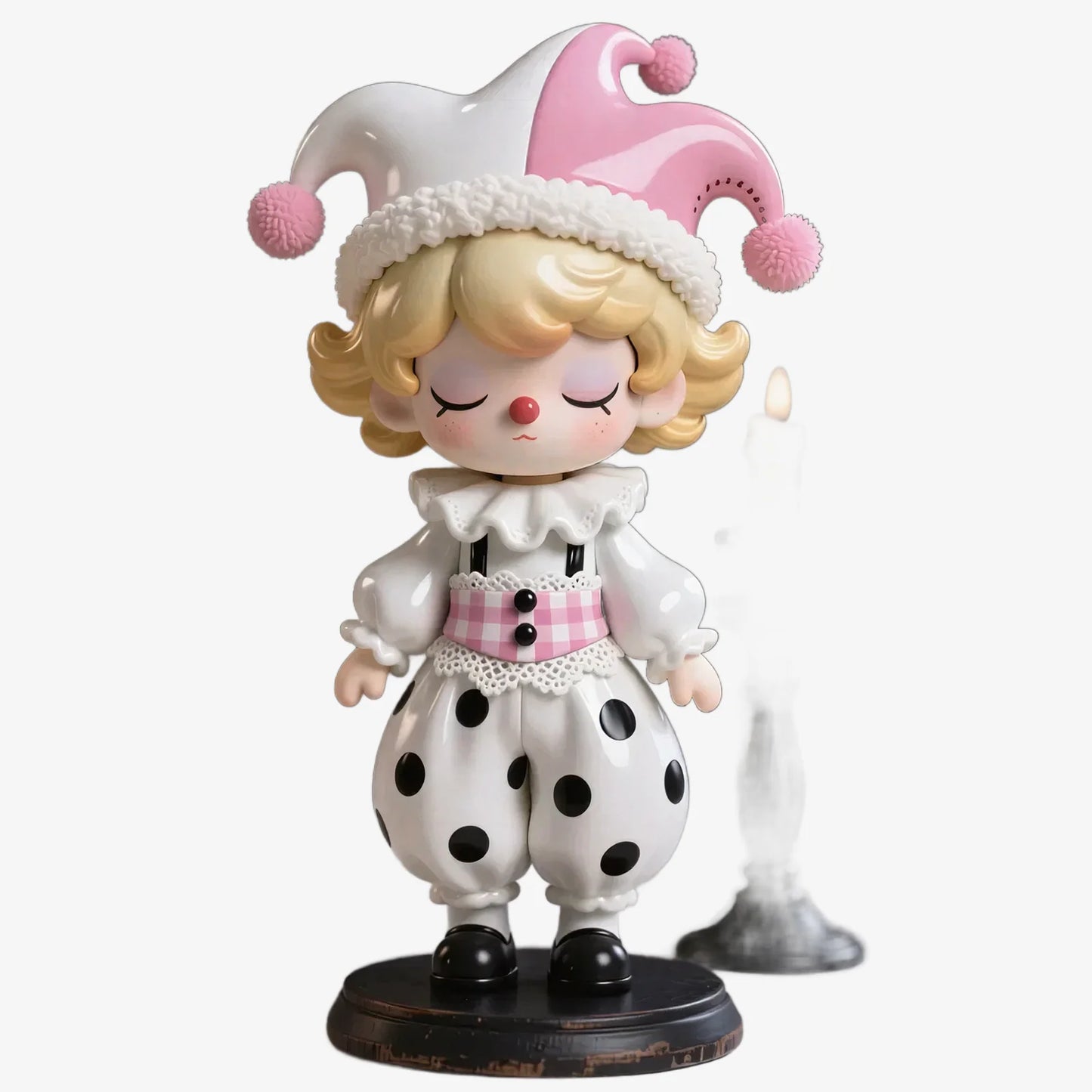 Pink White Polka Dot Clown Figurine