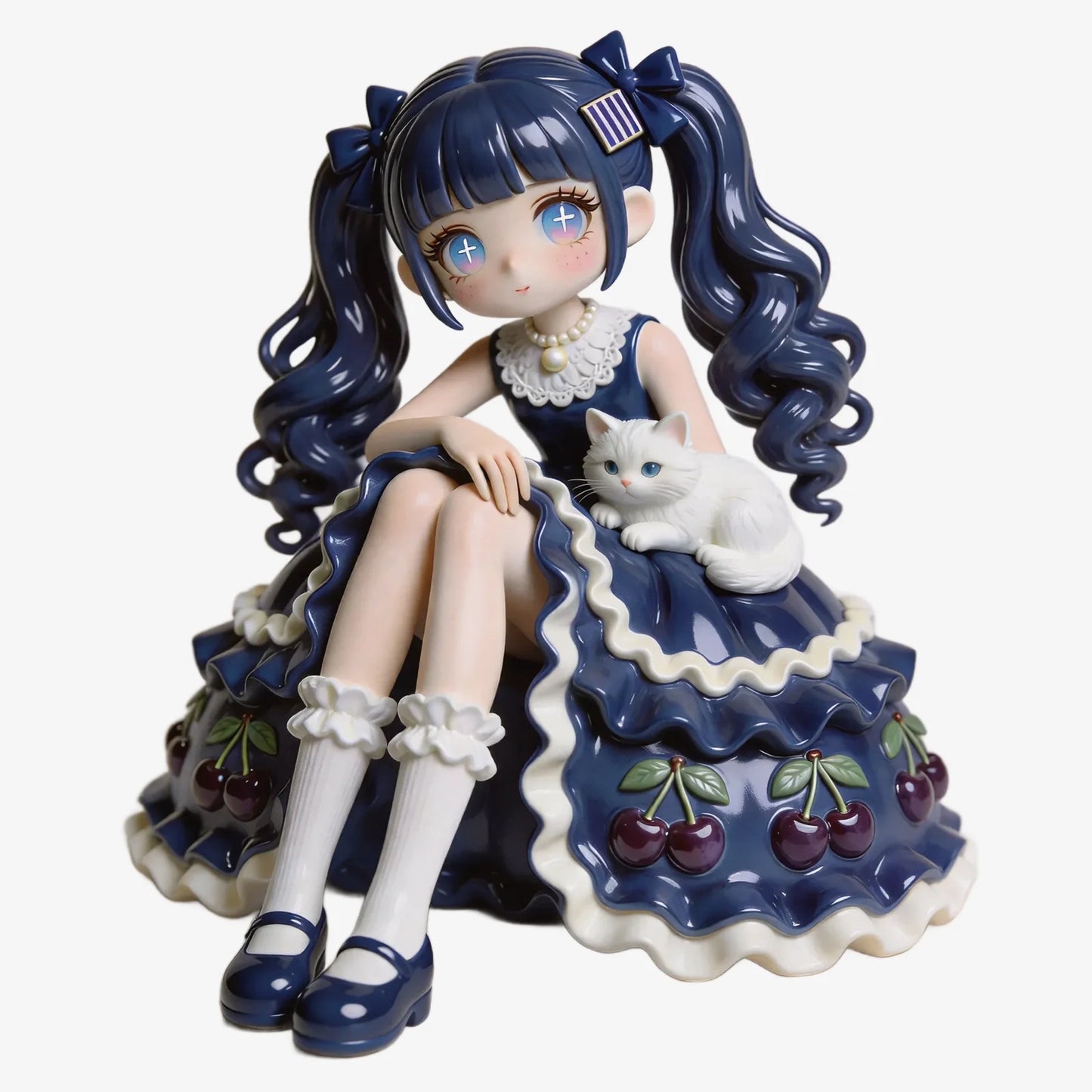 Blue Dress Girl & Cat Figurine