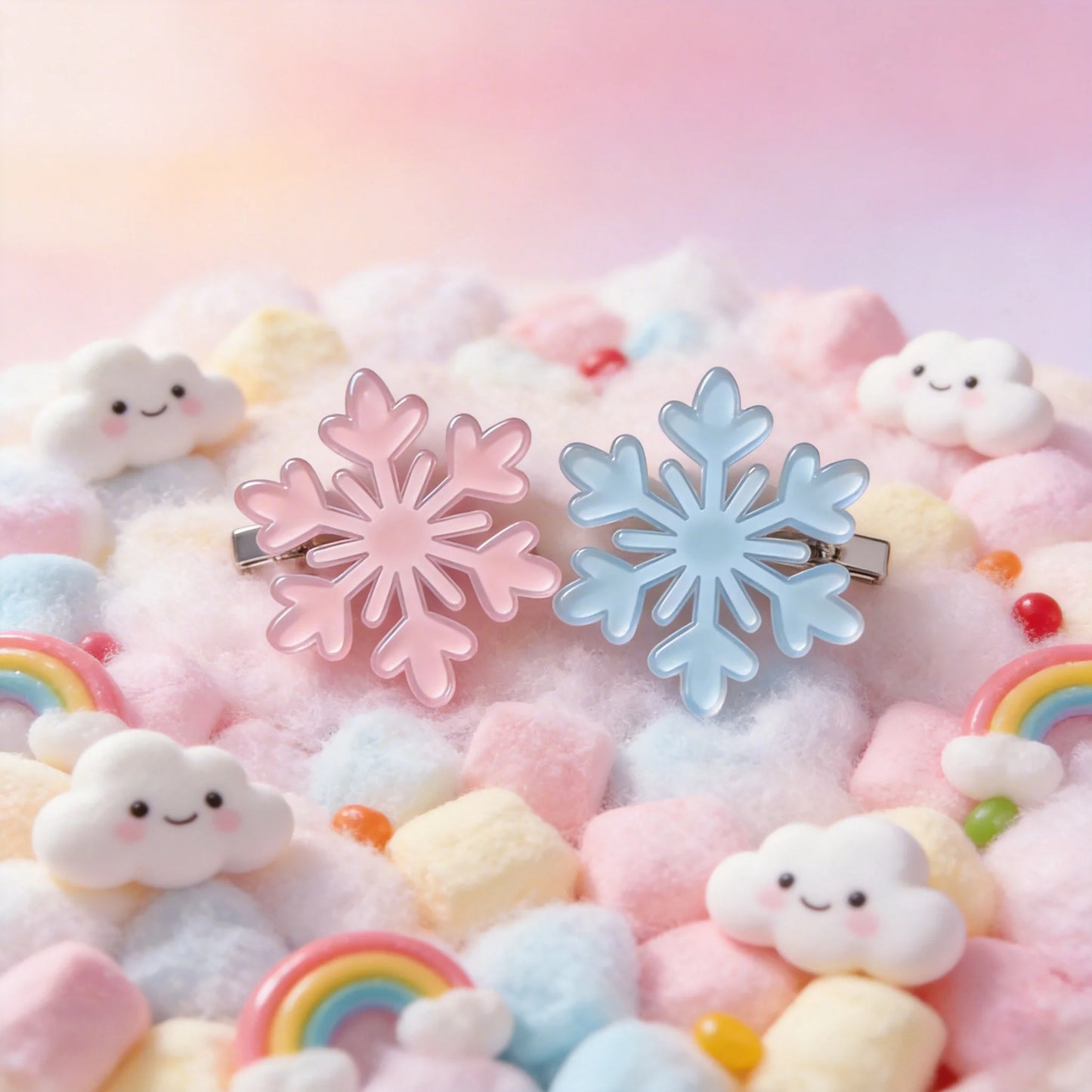 Pink Blue Snowflake Hair Clip