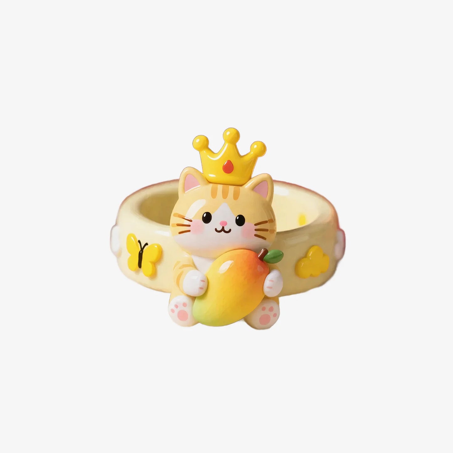 Crown Cute Cat Hugging Mango Rings
