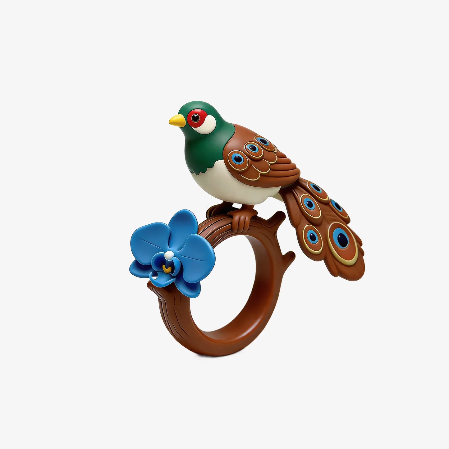 Colorful Feather Blue Flower Rings