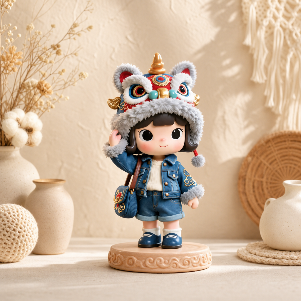 Traditional Chinese Lion‑Hat Girl Figurine