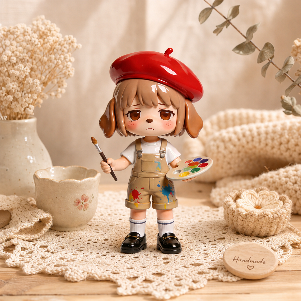 Cute Painter Dog‑Ears Boy Figurine