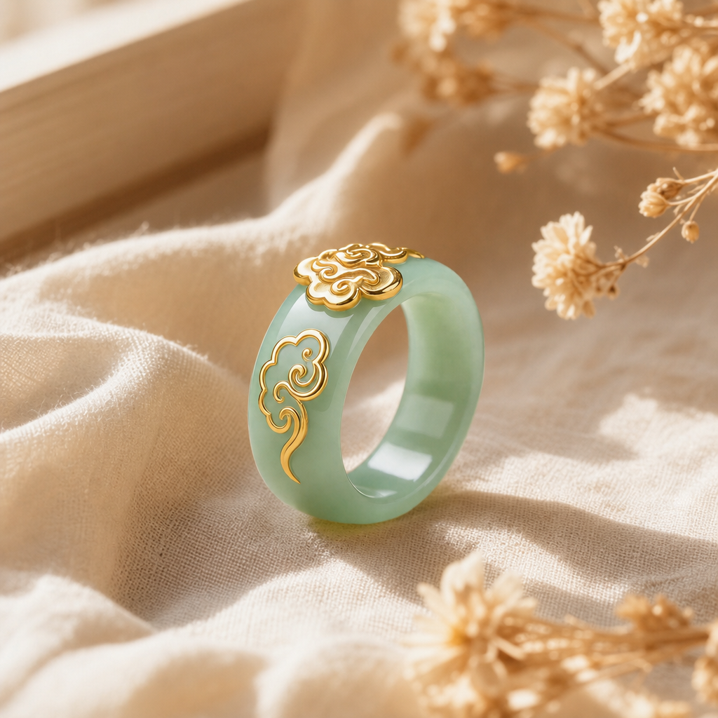 Jade Cloud Gold Rings