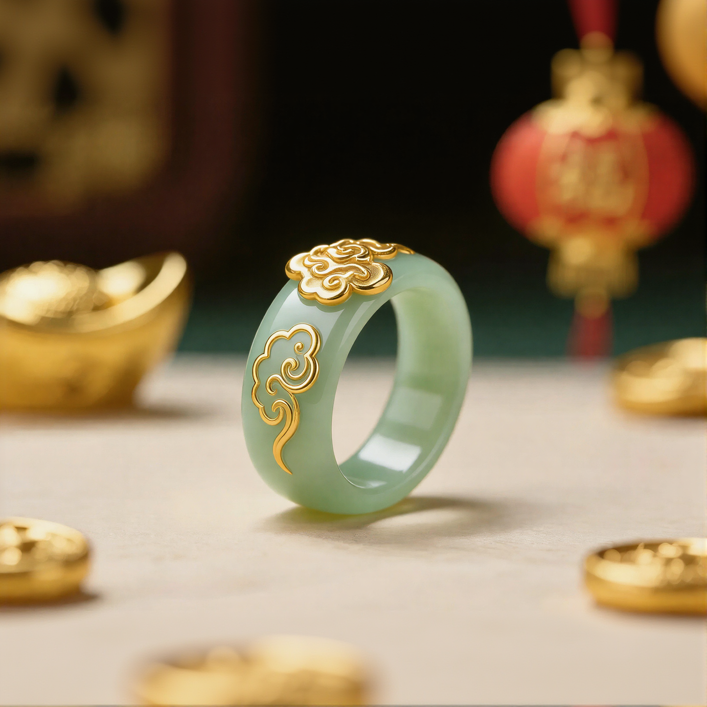 Jade Cloud Gold Rings