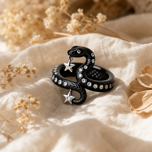Rhinestone Black Snake Rings