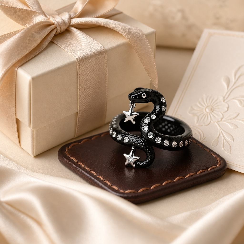 Rhinestone Black Snake Rings