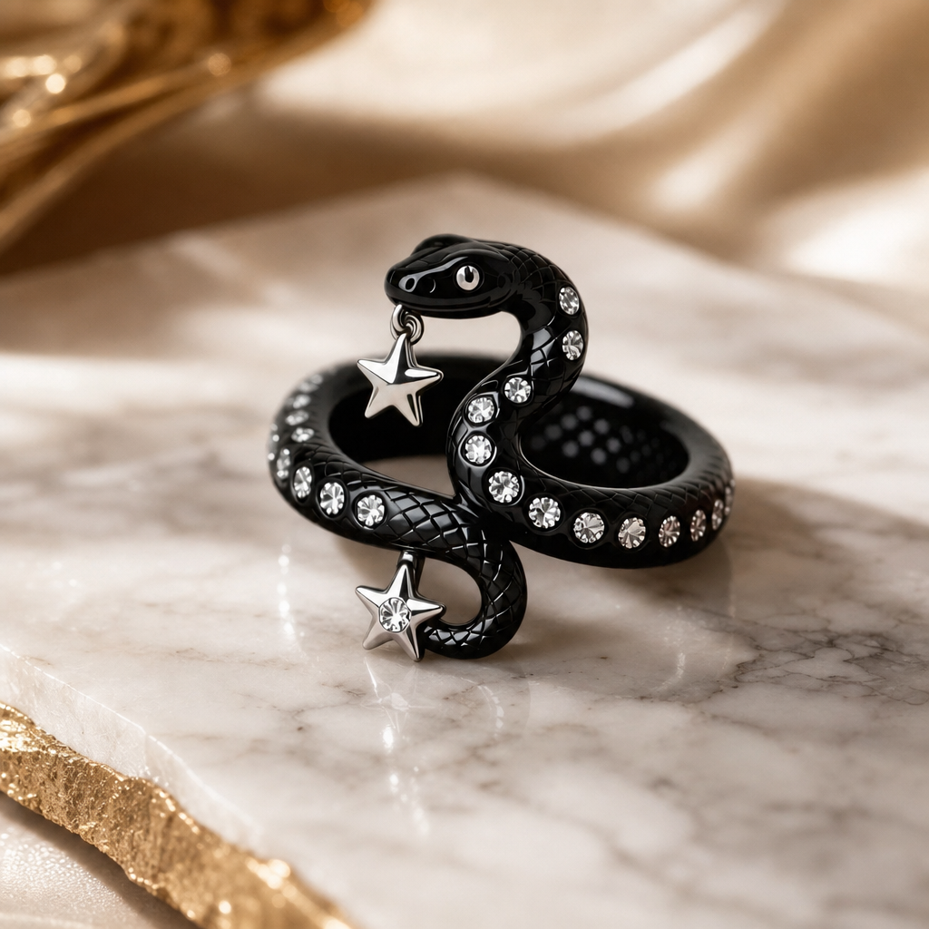Rhinestone Black Snake Rings