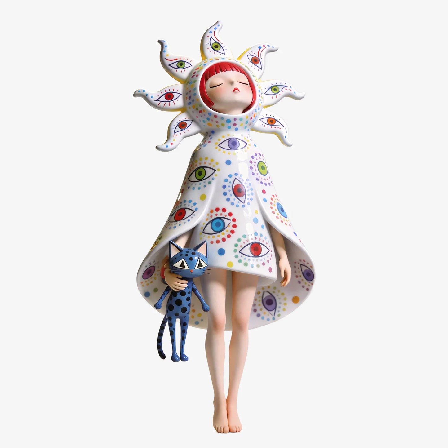 Eye Pattern Girl & Cat Figurine