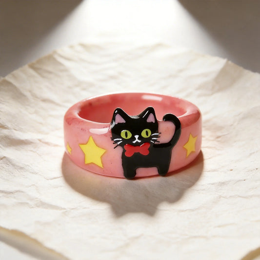 Pink Cat-Themed Rings