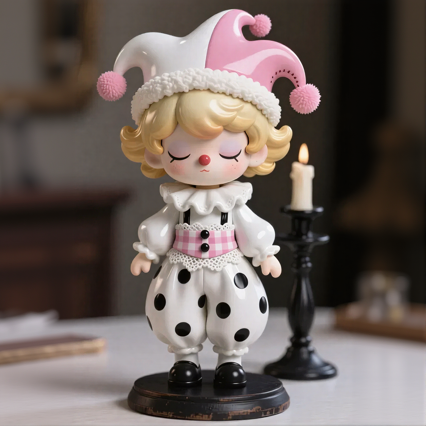 Pink White Polka Dot Clown Figurine