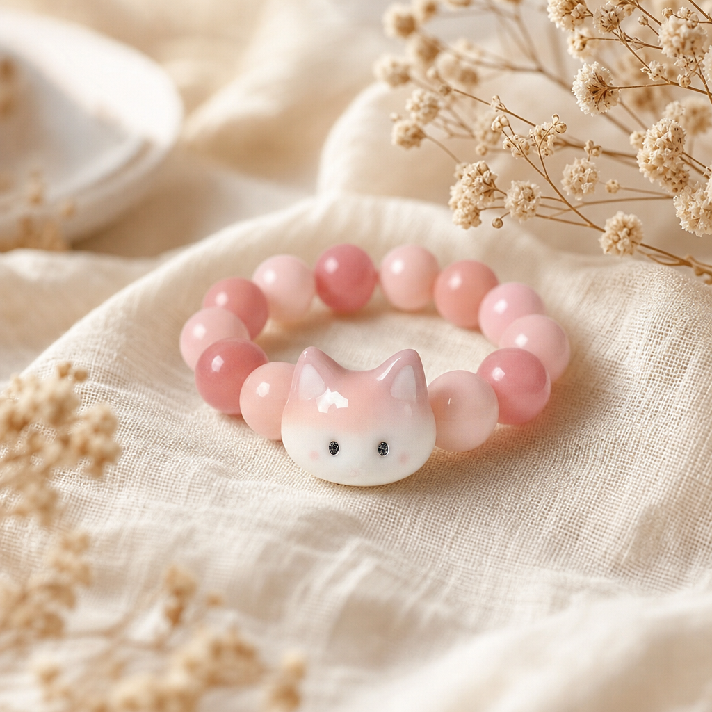 Pink Cat Beaded Resin Rings