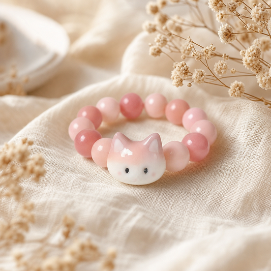Pink Cat Beaded Resin Rings