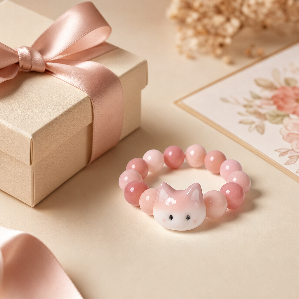 Pink Cat Beaded Resin Rings