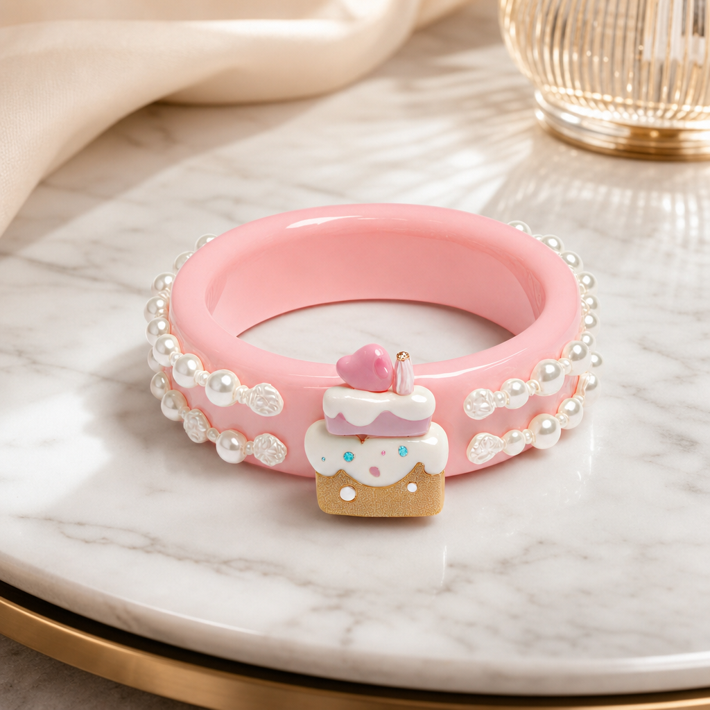 Pink Cake Pearl Resin Rings