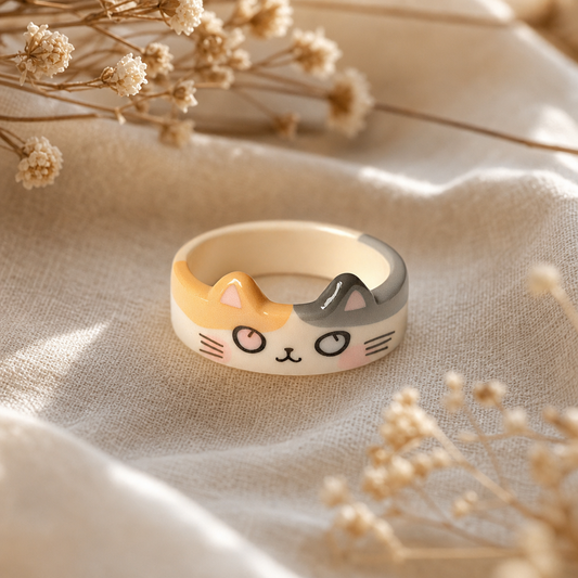 Cat Face Resin Rings