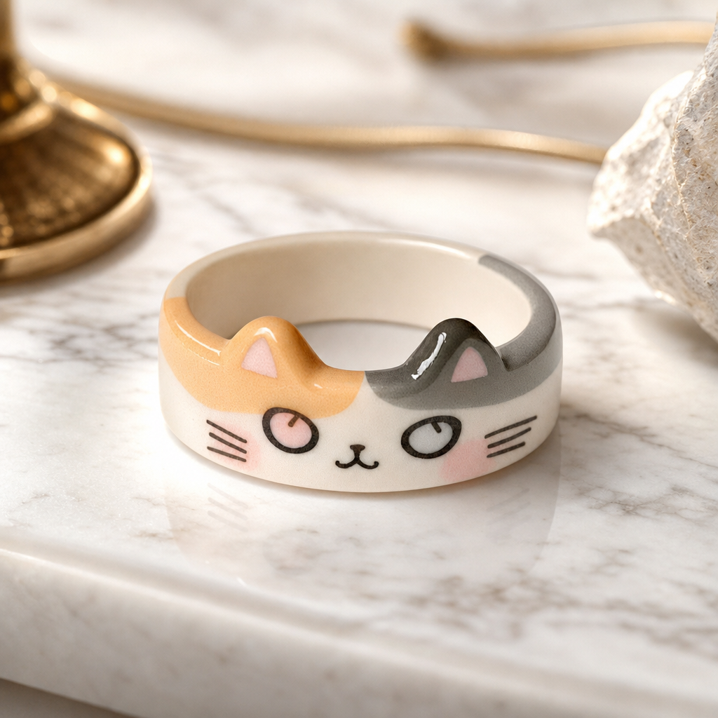 Cat Face Resin Rings