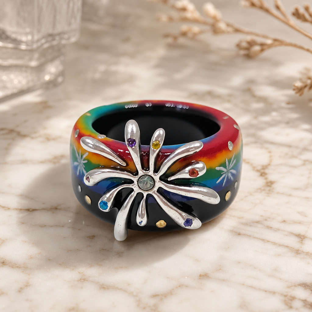 Rainbow Starburst Resin Rings