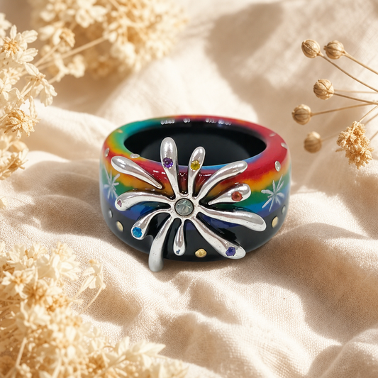 Rainbow Starburst Resin Rings