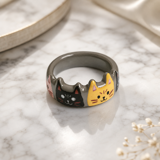 Cute Cat Face Resin Rings