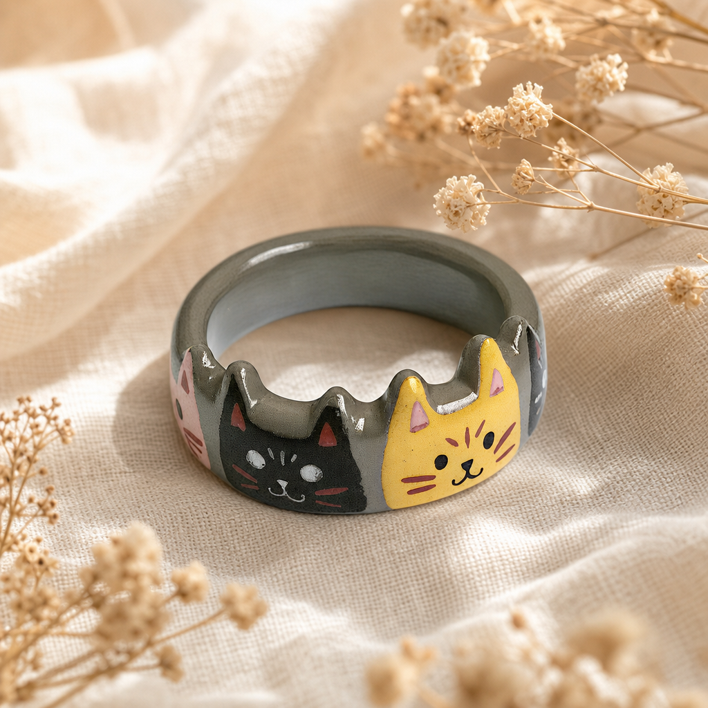 Cute Cat Face Resin Rings