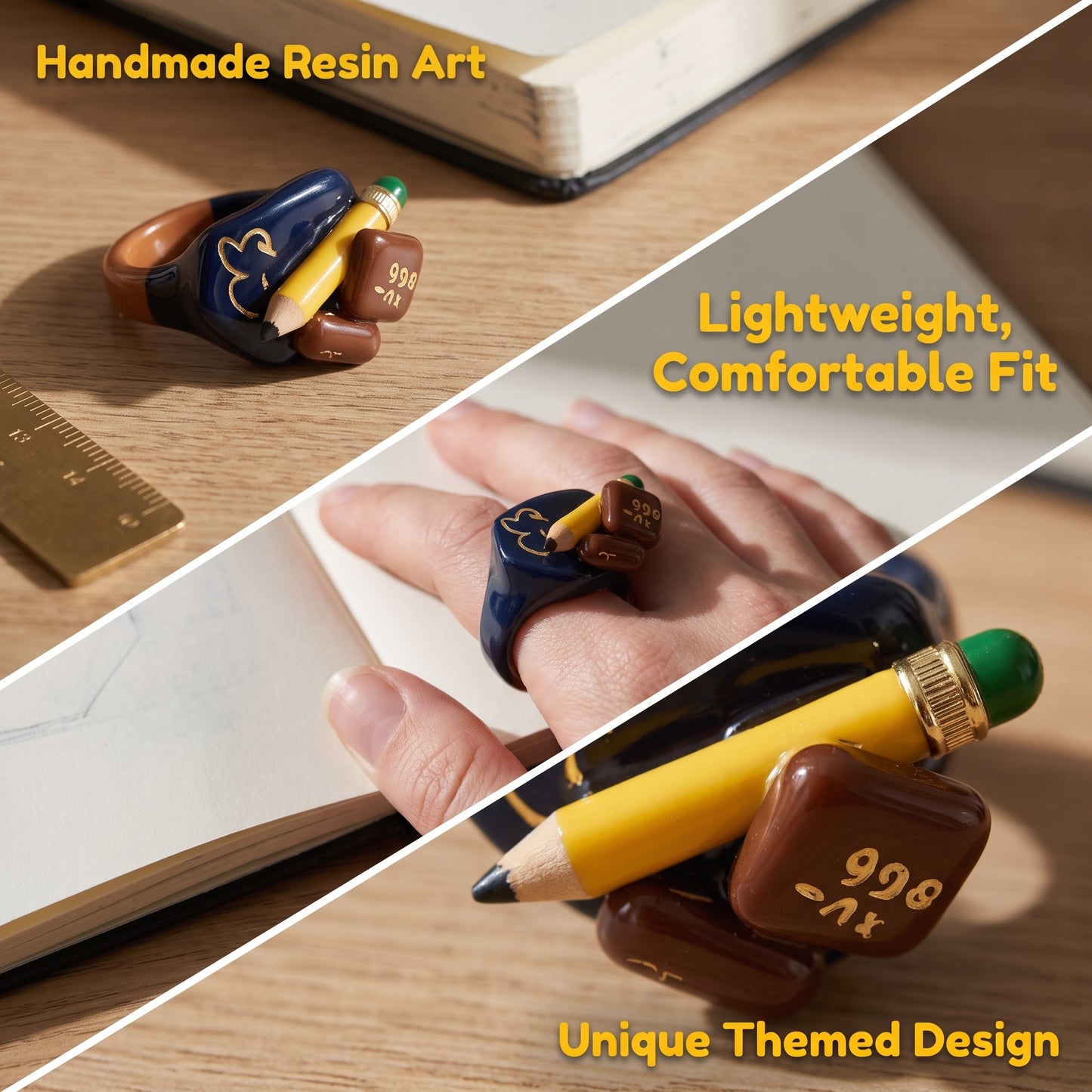 Pencil School Theme Resin Rings