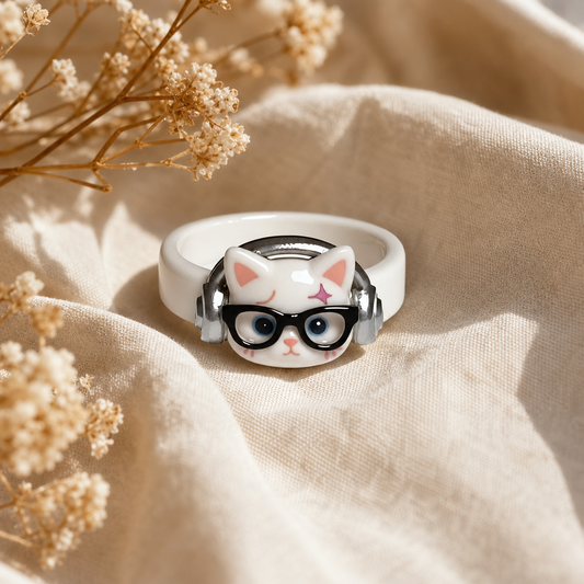 Cute Cat Headphone Resin Rings
