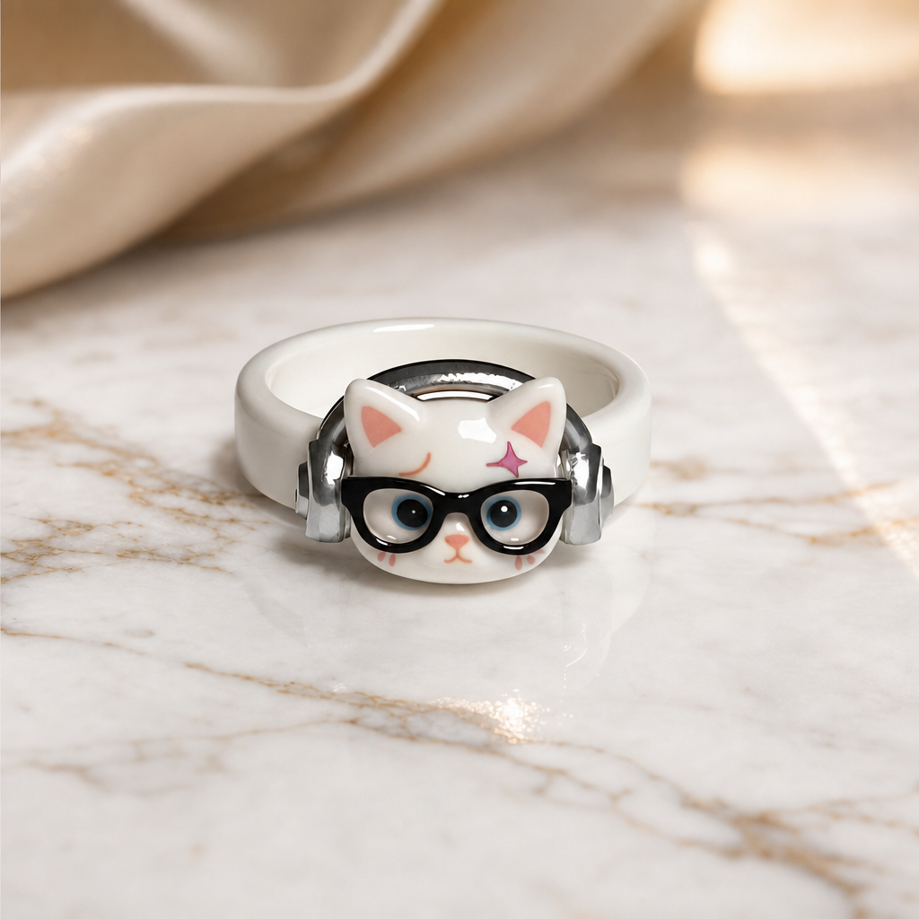Cute Cat Headphone Resin Rings