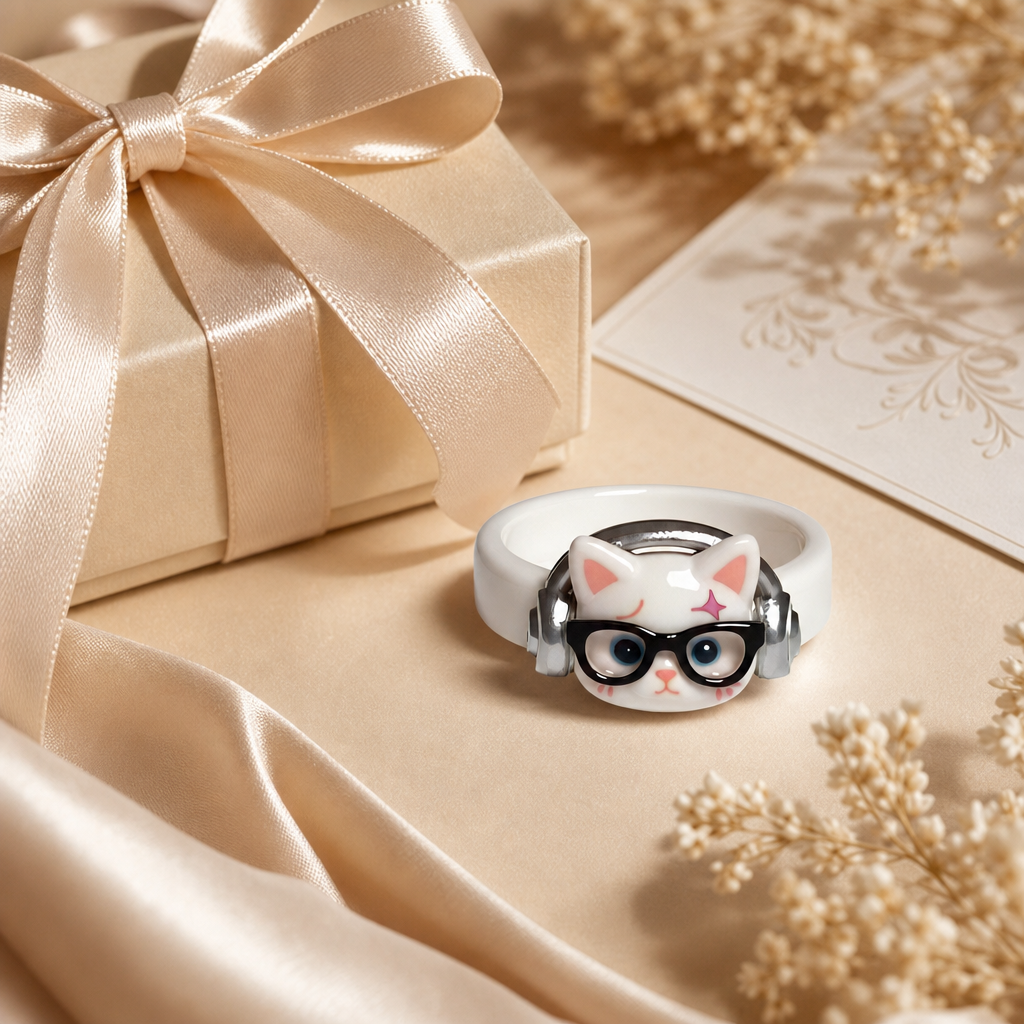 Cute Cat Headphone Resin Rings