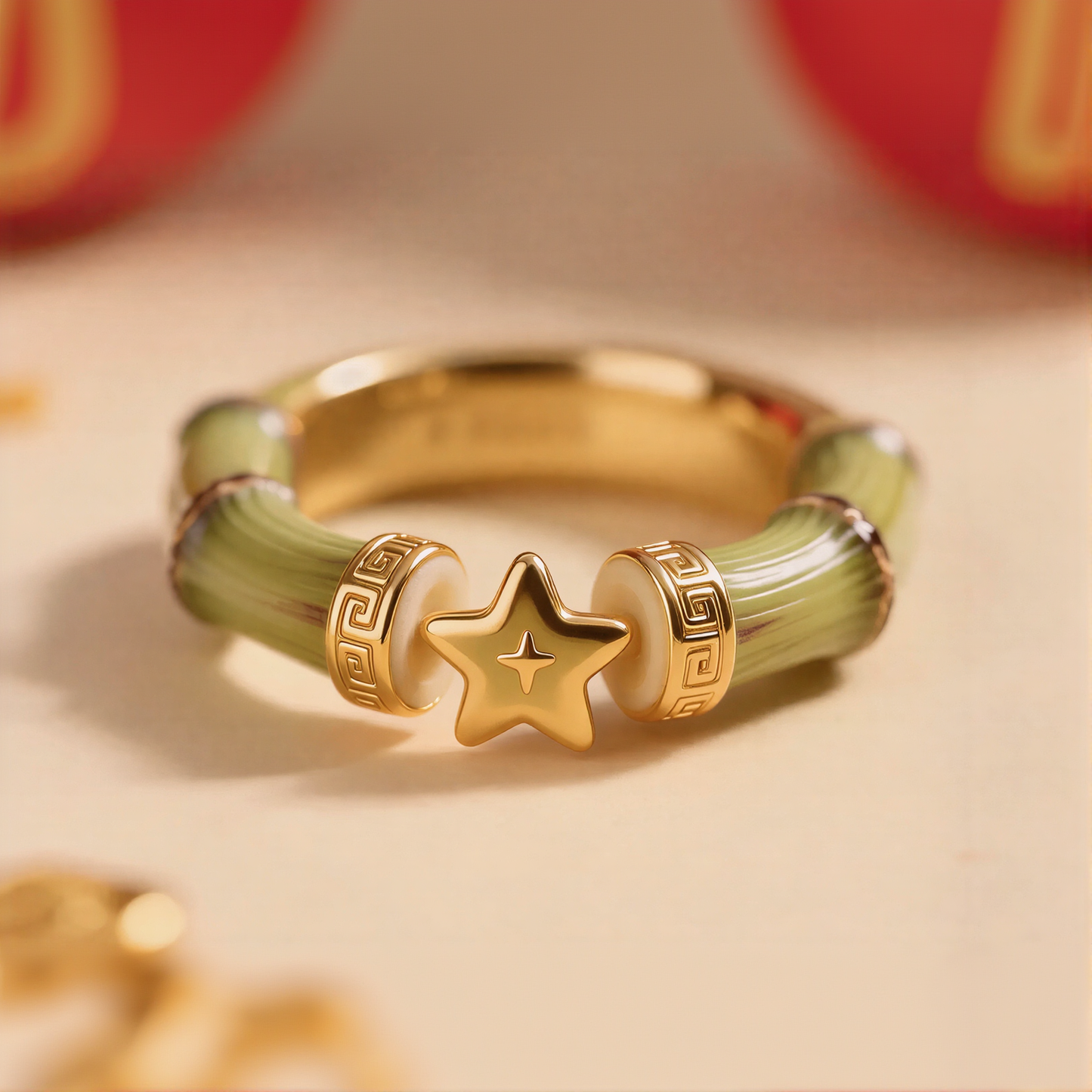 Green Bamboo Star Decor Rings