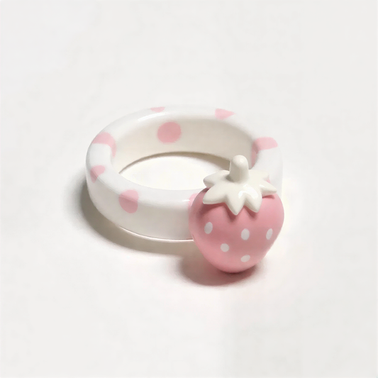 Pink White Polka Dot Strawberry Rings