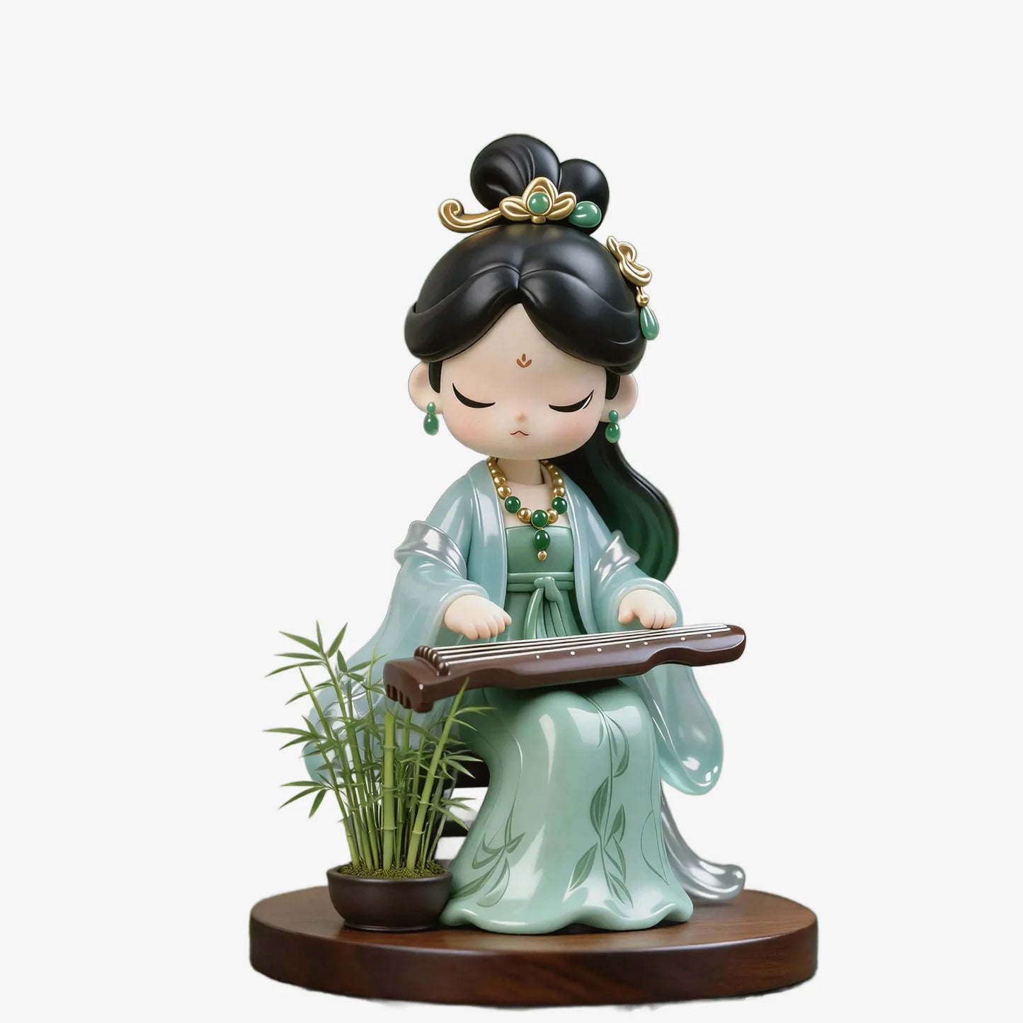 Ancient Beauty Playing Qin Figurine