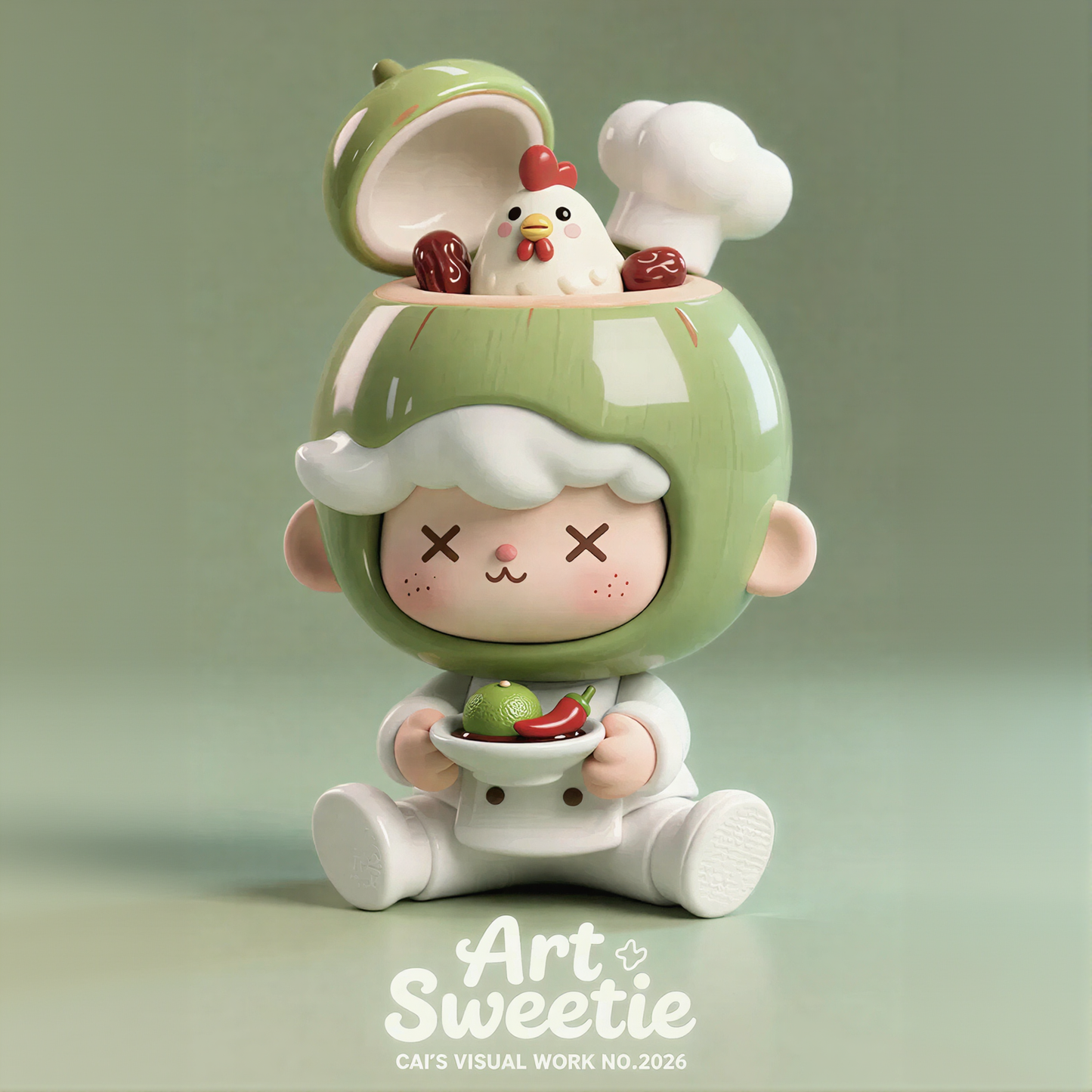 Coconut Shell Chef Cute Figurine