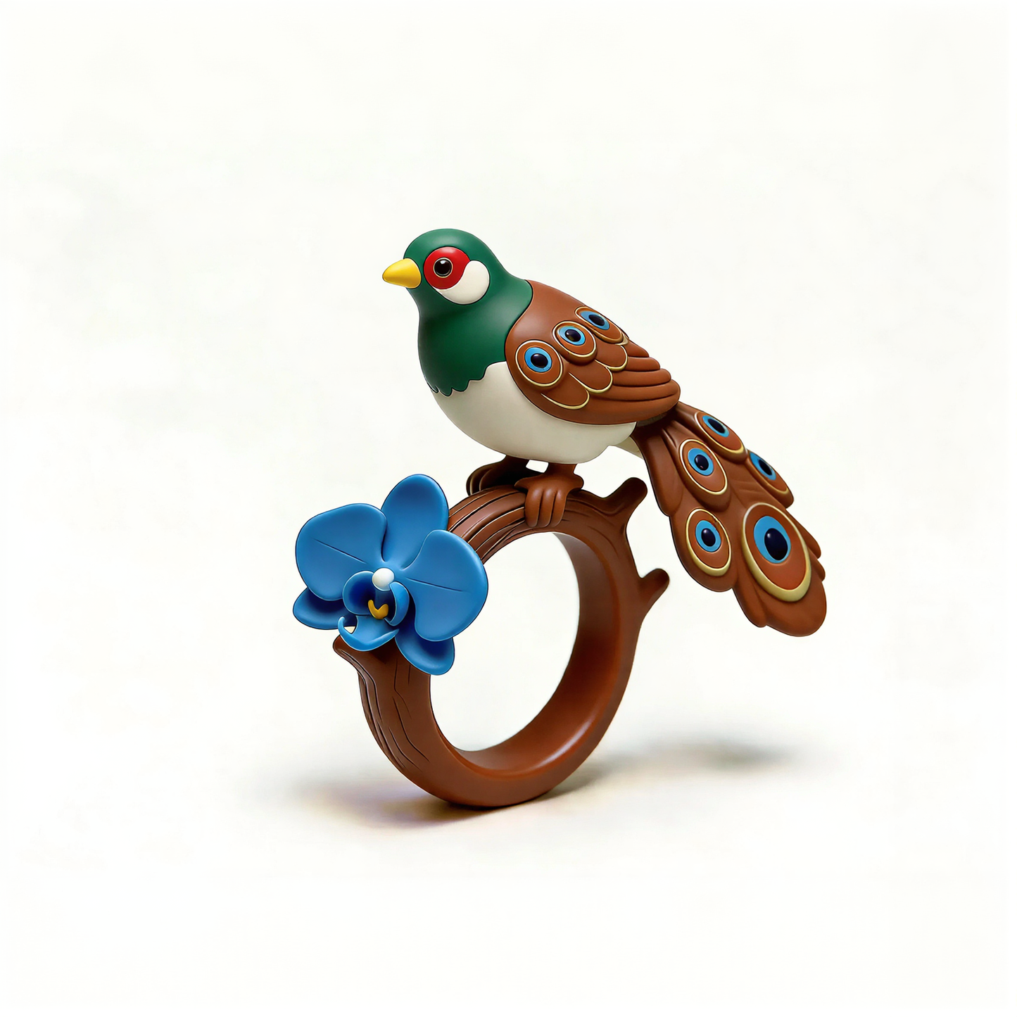 Colorful Feather Blue Flower Rings