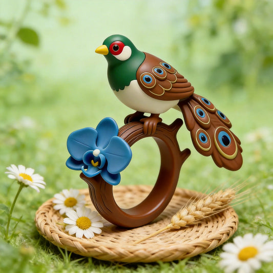 Colorful Feather Blue Flower Rings