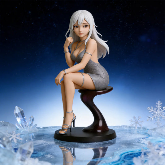 Elegant Silver Dress Lady Figurine