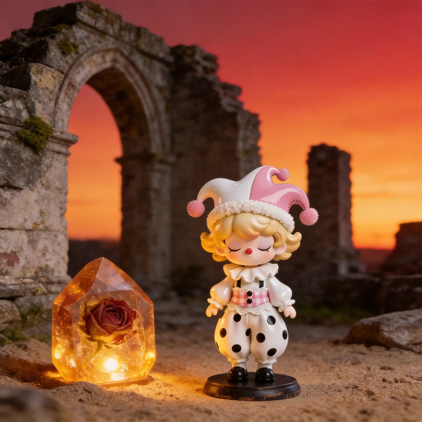 Pink White Polka Dot Clown Figurine
