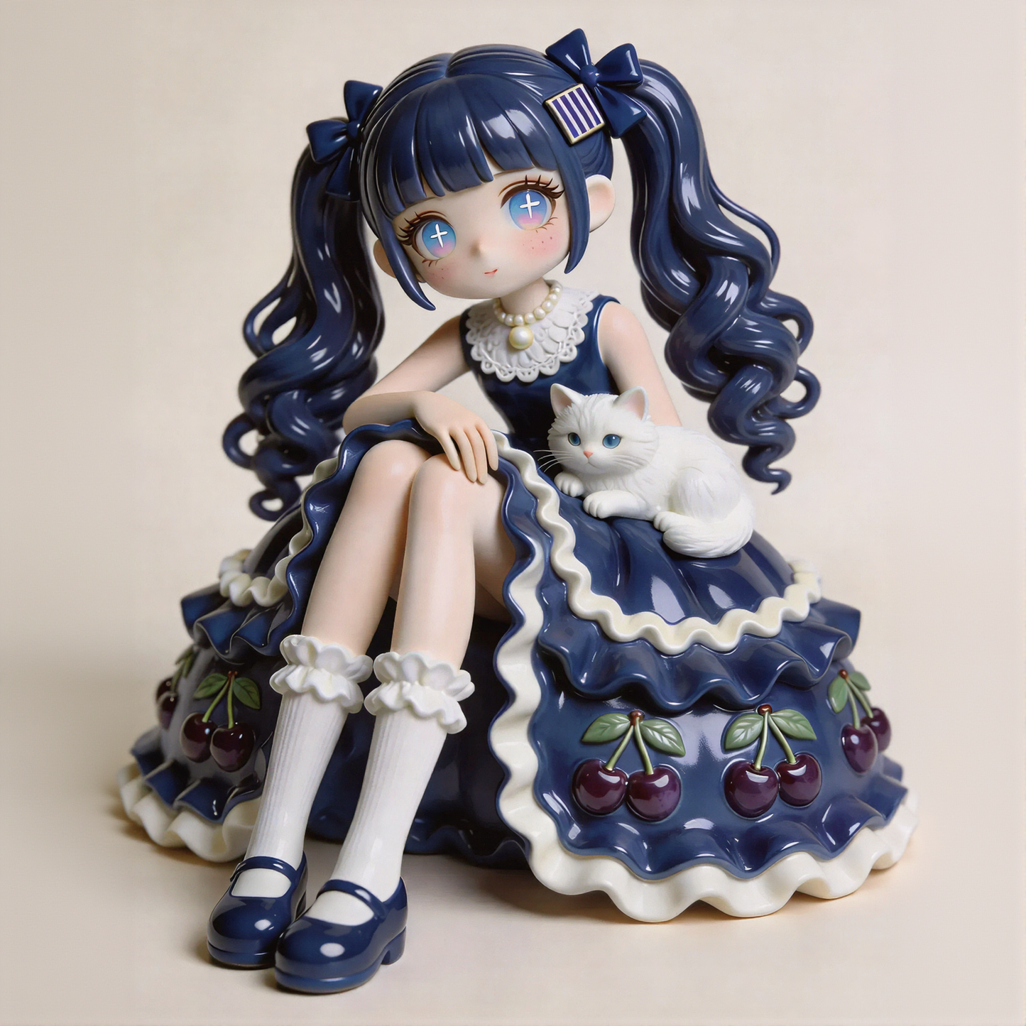 Blue Dress Girl & Cat Figurine