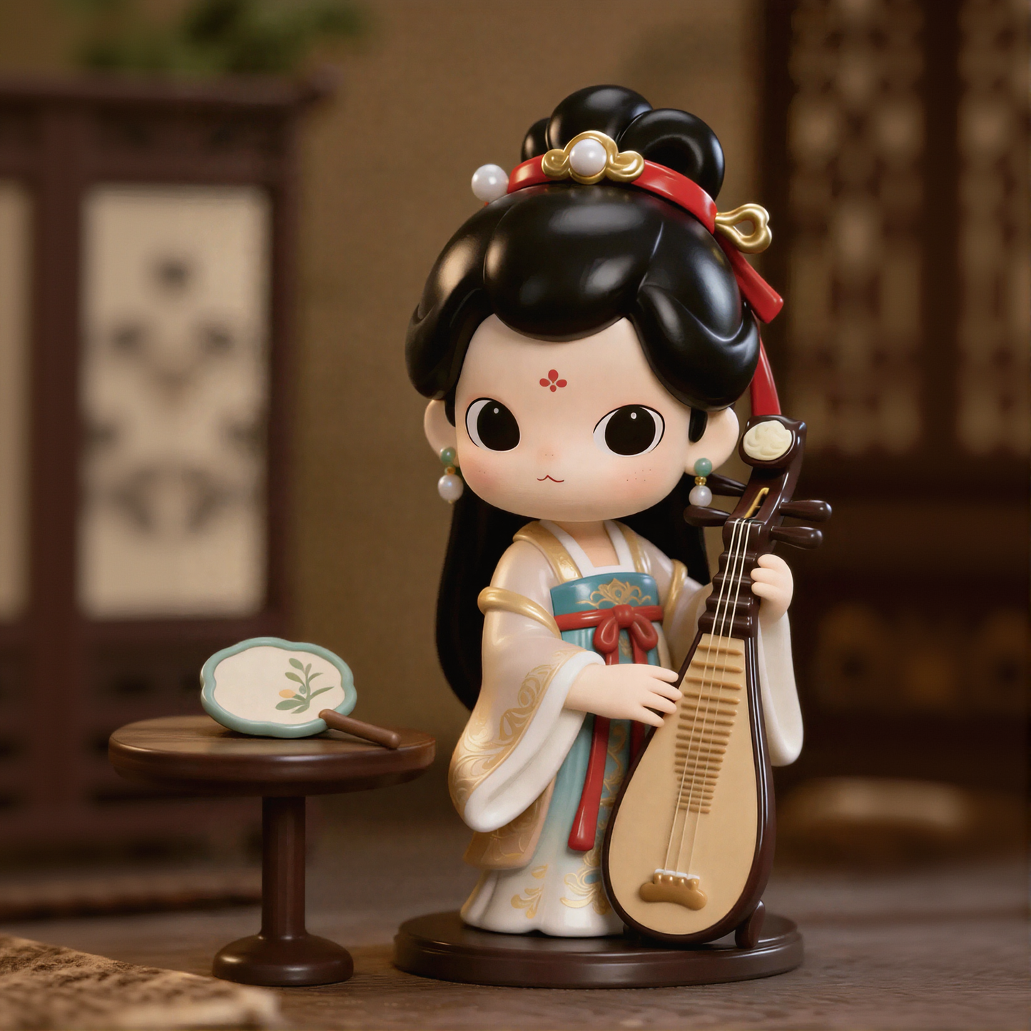 Ancient Style Pipa Playing Figurines