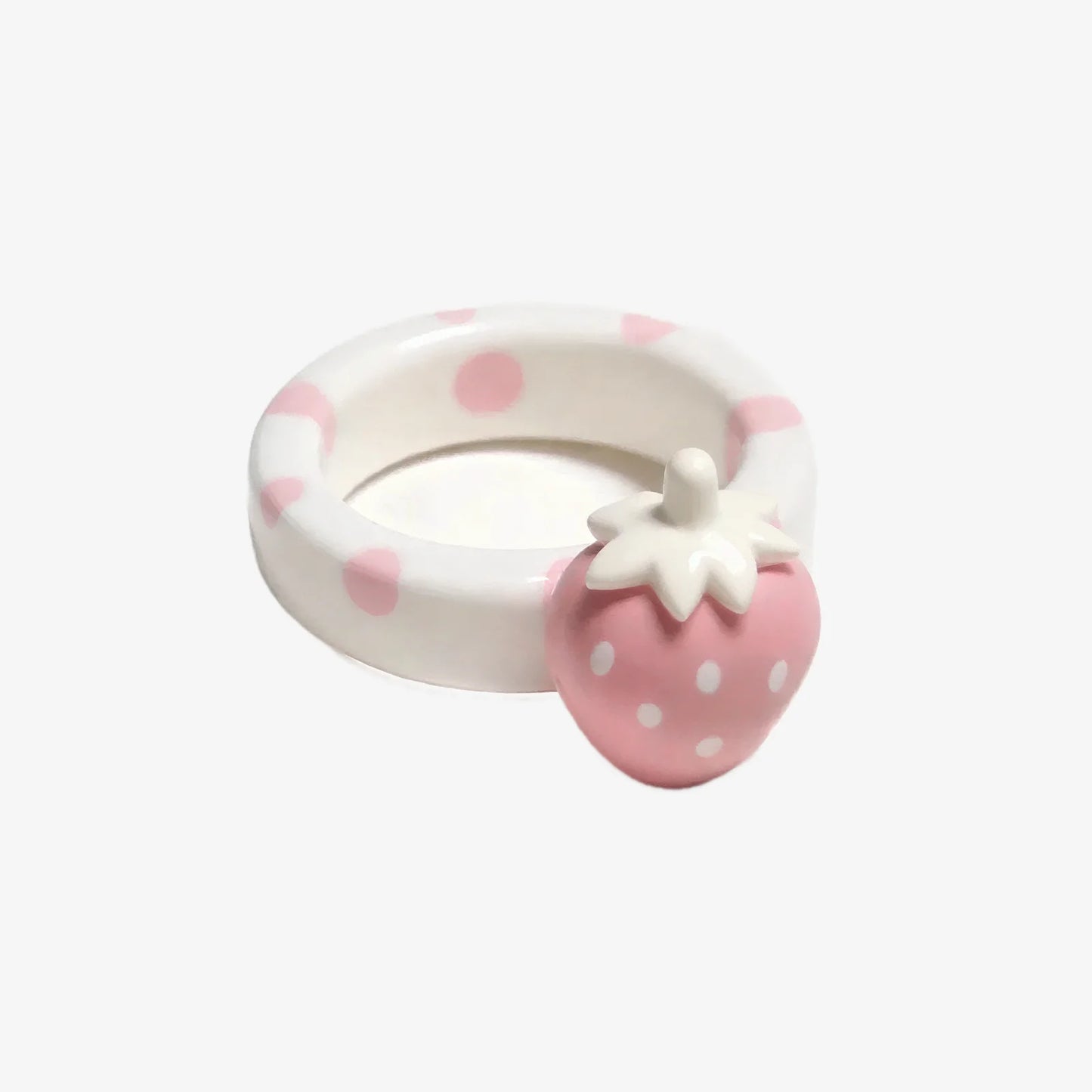 Pink White Polka Dot Strawberry Ring