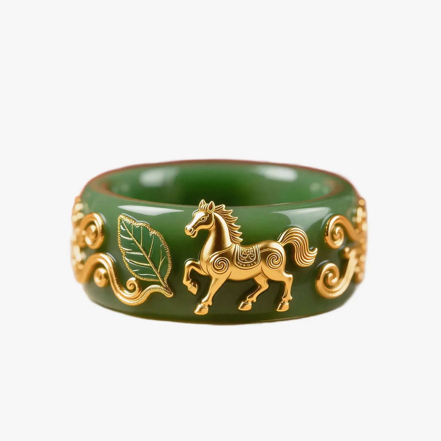 Golden Horse Green Leaf Rings