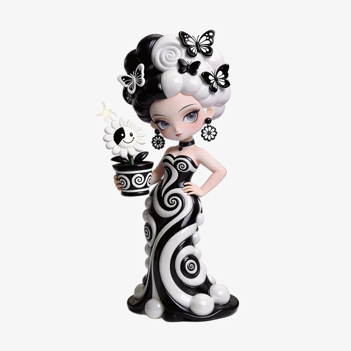 Black and White Butterfly Dance Beauty Figurines