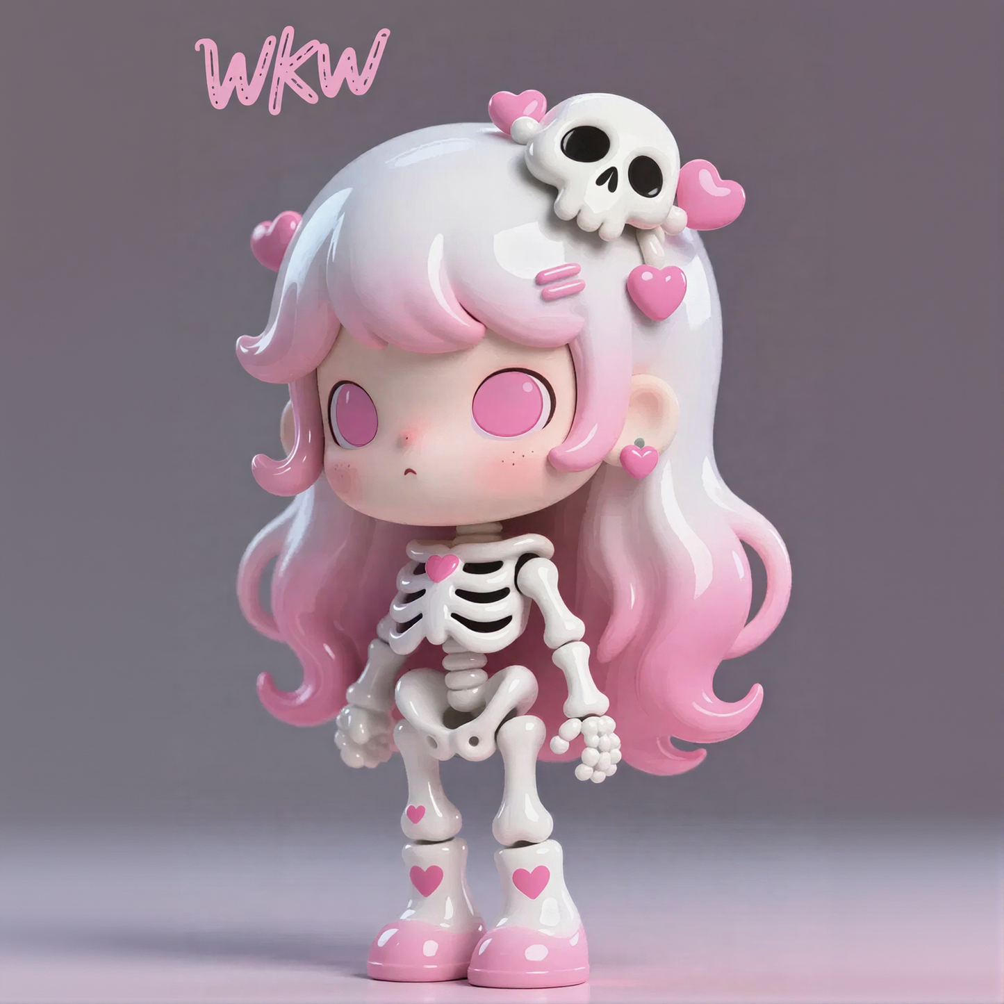 Pink White Skull Girl Figurine