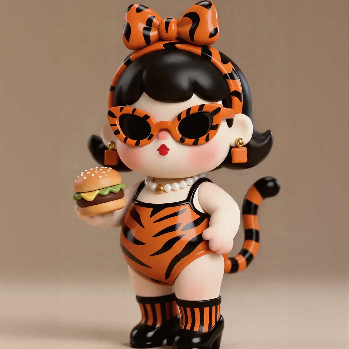 Tiger Stripes Fashion Cute Girl Figurines
