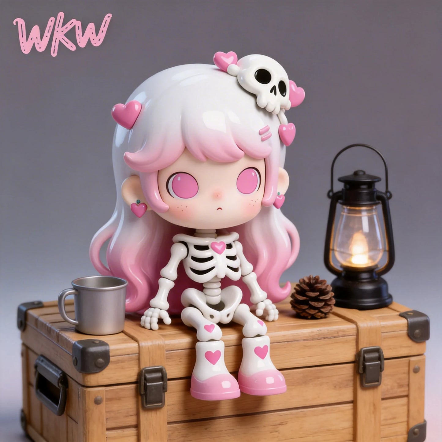 Pink White Skull Girl Figurine