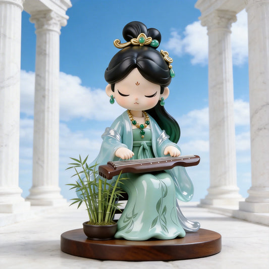 Ancient Beauty Playing Qin Figurine