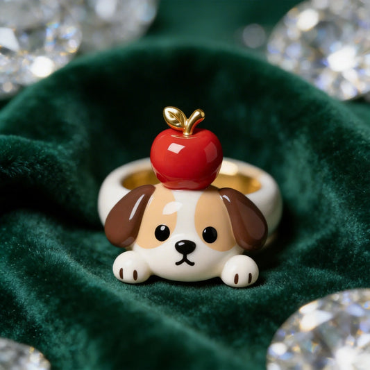 Cute Dog Red Fruit Rings