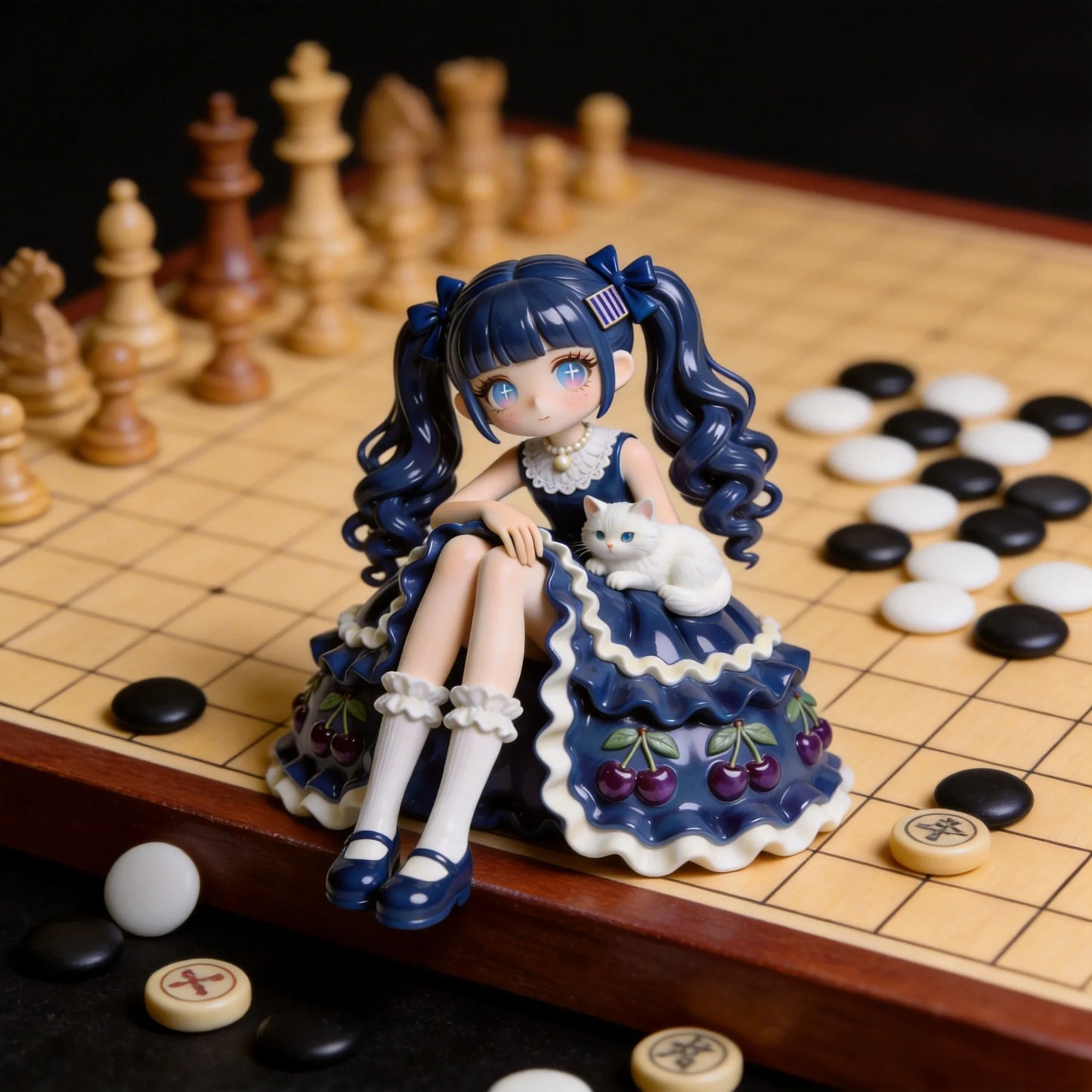Blue Dress Girl & Cat Figurine